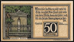 Bild des Verkufers fr Notgeld Quedlinburg 1924, 50 Pfennig, Klopstock-Denkmal, Schloss Sdseite zum Verkauf von Bartko-Reher