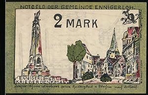 Bild des Verkufers fr Notgeld Ennigerloh 1921, 2 Mark, Kriegerdenkmal, Fabrik zum Verkauf von Bartko-Reher
