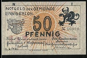 Bild des Verkufers fr Notgeld Ennigerloh 1921, 50 Pfennig, Wappen, Marmelade-Eimer zum Verkauf von Bartko-Reher