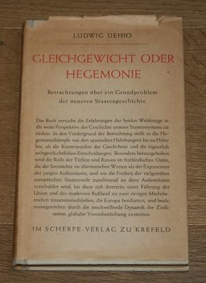 Bild des Verkufers fr Gleichgewicht oder Hegemonie. [Betrachtungen ber ein Grundproblem der neueren Staatengeschichte.], zum Verkauf von Antiquariat Gallenberger