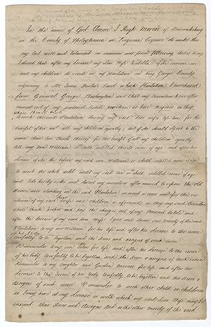 Seller image for General Hugh Mercer's WillNoting the Plantation he Purchased from George Washington (Ferry Farm, Washington's Boyhood Home), and Instructions to Executors to "hire negroes" to Work the Plantation for the Benefit of his Wife and Children for sale by Seth Kaller Inc.
