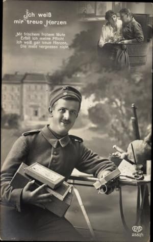 Bild des Verkufers fr Ansichtskarte / Postkarte Deutscher Soldat in Uniform, Sehnsucht, Liebe, Ich wei mir treue Herzen - EAS 255/1 zum Verkauf von akpool GmbH