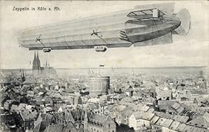 Ansichtskarte / Postkarte Köln am Rhein, Zeppelin über der Stadt