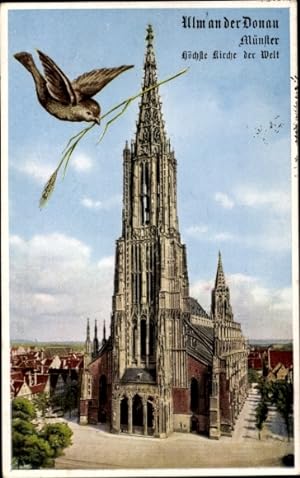Passepartout Ansichtskarte / Postkarte Ulm an der Donau, Münster, Ulmer Spatz
