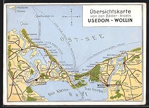 Ansichtskarte Wollin, Übersichtskarte von den Bäder-Inseln, Usedom-Wollin