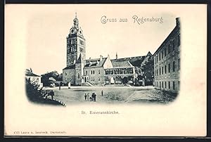 Ansichtskarte Regensburg, Platz an der St. Emeranskirche