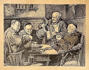 (Beim Vesperbrot / Mönche monks / Bier beer / Stammtisch) - Zeichnung drawing dessin