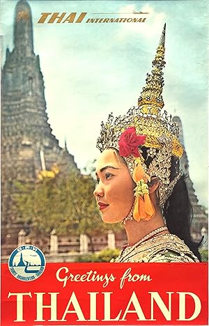 Original Vintage Poster - FLY THAI INTERNATIONAL - GREETINGS FROM THAILAND