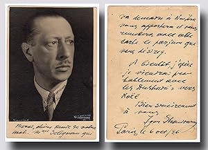 Bild des Verkufers fr Stravinsky, Igor (1882-1971) - Fine signed photograph and autograph note signed zum Verkauf von Andreas Wiemer Historical Autographs