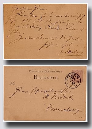 Brahms, Johannes (1833-1897) - Autograph postcard signed to composer Hermann Riedel