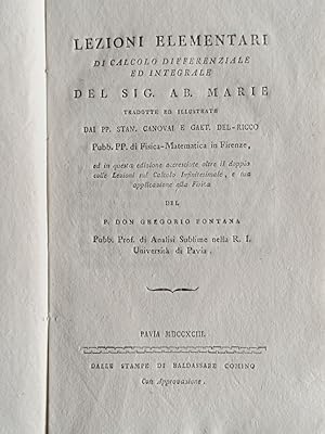 Immagine del venditore per Lezioni elementari di calcolo differenziale ed integrale. venduto da Gabriele Maspero Libri Antichi