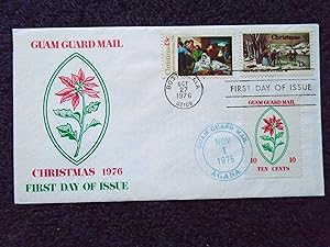 CACHET FIRST DAY COVER; CHRISTMAS 1976; CANCELLED GUAM GUARD MAIL, AGANA, NOV 1, 1976, AND TWO US...