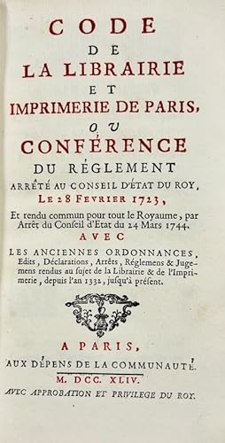 Seller image for Code de la Librairie et Imprimerie de Paris. for sale by Bonnefoi Livres Anciens