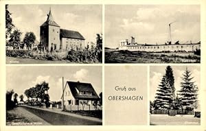 Bild des Verkufers fr Ansichtskarte / Postkarte Obershagen Uetze in Niedersachsen, Kirche, Kalkwerk, Ehrenmal, Geschftshaus Mller zum Verkauf von akpool GmbH