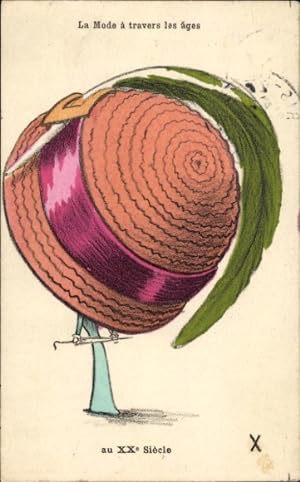 Ansichtskarte / Postkarte Damenmode im Laufe der Zeit, Hut aus dem 20. Jahrhundert