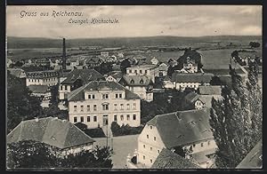 Ansichtskarte Reichenau, Ortsansicht mit Evangel. Kirchschule
