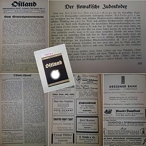 Bild des Verkufers fr Ostland. Halbmonatsschrift fr Ostpolitik 22. Jahrgang Nr. 21 Jahrgang vom 1. November 1941 * L i q u i d i e r u n g d e s P o l e n t u m s / S l o w a k i s c h e J u d e n g e s e t z g e b u n g / T s c h e c h i s c h e L e g i o n zum Verkauf von Galerie fr gegenstndliche Kunst