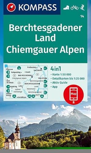 Bild des Verkufers fr KOMPASS Wanderkarte 14 Berchtesgadener Land, Chiemgauer Alpen 1:50.000: 4in1 Wanderkarte mit Aktiv Guide und Detailkarten inklusive Karte zur offline . in der KOMPASS-App. Fahrradfahren. Skitouren. zum Verkauf von Rheinberg-Buch Andreas Meier eK