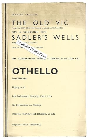 1937-38 season, The Odd Vic. Sadler’s Wells Othello with Laurence Olivier