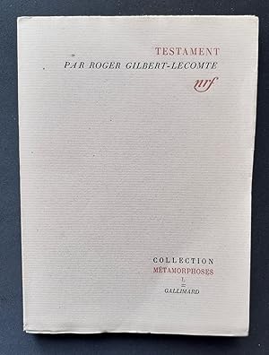 Testament. Poèmes et textes en prose.