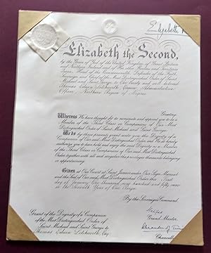 Queen Elizabeth II document sign being a Grant of the Dignity of a Companion of the Most Dinguish...