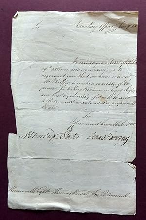 Seller image for Letter signed, in his capacity as commissioner for victualling the navy. for sale by Bristow & Garland