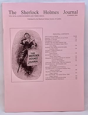 Imagen del vendedor de The Sherlock Holmes Journal (Volume 26, Number 4-103 issue, Summer 2004) a la venta por Zach the Ripper Books