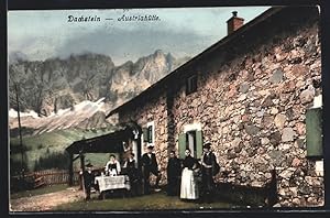 Ansichtskarte Austriahütte, Gesamtansicht mit Dachstein