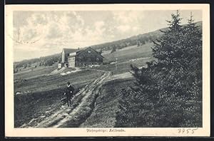 Ansichtskarte Keilbaude mit Wanderer, Krkonose: Keilova Bouda