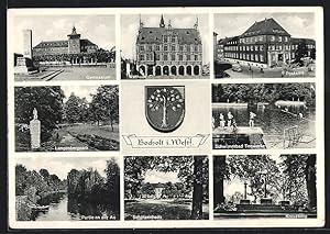 Ansichtskarte Bocholt /Westf., Gymnasium, Langenbergpark, Schützenhaus, Rathaus, Postamt, Kreuzberg
