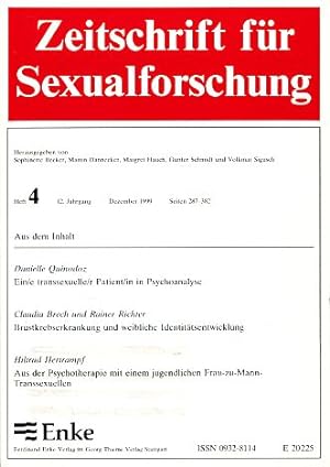Imagen del vendedor de Zeitschrift fr Sexualforschung. 12. Jahrgang, 1999, Heft 4. Mit Gunter Schmidt und Volkmar Sigusch. a la venta por Fundus-Online GbR Borkert Schwarz Zerfa