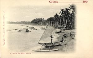 Ansichtskarte / Postkarte Ceylon Sri Lanka, Fischerboot am Strand, Katamaran