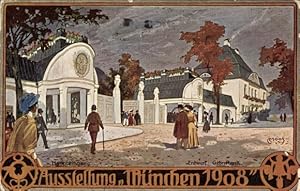 Künstler Litho Moos, C., München, Ausstellung 1908, Eingangsbauten, Haupteingang