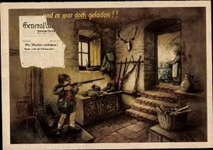 Bild des Verkufers fr Knstler Ansichtskarte / Postkarte Geilfus, Kind spielt mit geladenem Gewehr, Und es war doch geladen zum Verkauf von akpool GmbH