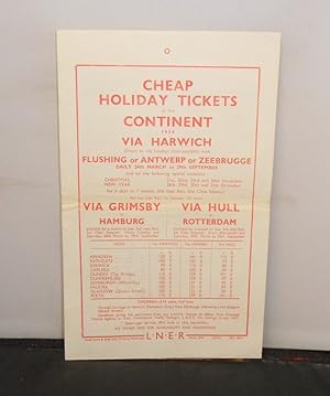 LNER Publicity Leaflet - Cheap Holidays to the Continent via Harwich, via Grimsby & via Hull, 1934