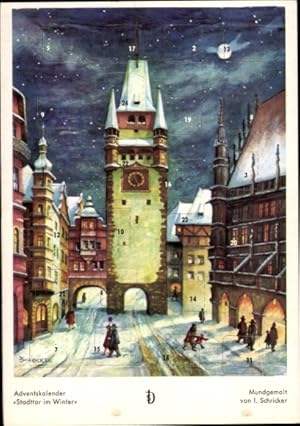 Bild des Verkufers fr Knstler Ansichtskarte / Postkarte Schricker, Stadttor im Winter, Adventskalender zum Verkauf von akpool GmbH