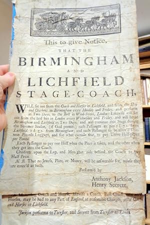 Birmingham and Litchfield Stage-Coach BROADSIDE c1760