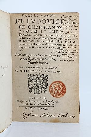 Bild des Verkufers fr [BIBLIOTHEQUE ROYALE] Karoli Magni et Ludovici Pii Christianiss. regum et Impp. Francorum capitula sive leges ecclesiasticae et civiles [.] zum Verkauf von Librairie Le Feu Follet