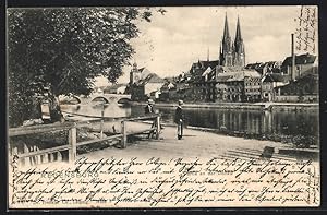 Ansichtskarte Regensburg / Donau, Partie an der Donau