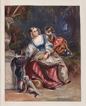 (Mutter mit Kindern und Hund / Mother with children and dog) - Familie family scene / Biedermeier