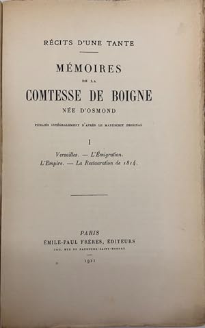 Bild des Verkufers fr Rcits d'une tante. Mmoires zum Verkauf von Librairie Historique F. Teissdre