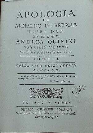 Imagen del vendedor de Apologia di Arnaldo Di Brescia. Tomo II a la venta por librisaggi