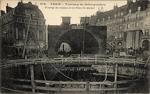 Ansichtskarte / Postkarte Paris, Versenkungsarbeiten für den U-Bahn-Senkkasten Place St. Michel