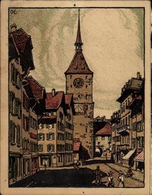 Steindruck Ansichtskarte / Postkarte Aarau Kanton Aargau, Obertor Turm, Kalender, Reklame Graphis...