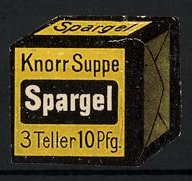 Bild des Verkufers fr Reklamemarke Knorr-Suppe Spargel, 3 Teller 10 Pfg., Suppenwrfel zum Verkauf von Bartko-Reher