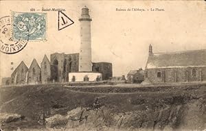 Ansichtskarte / Postkarte Saint Mathieu Finistère, Ruinen der Abtei, Leuchtturm