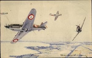 Künstler Ansichtskarte / Postkarte Französische Kampfflugzeuge, Dewoitine D 520