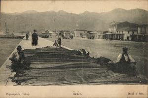 Ansichtskarte / Postkarte Itea Griechenland, Quai, Fischer mit Fischernetzen, Hafenpromenade