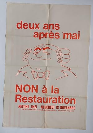 AFFICHE - émeutes étudiantes 1968-1970 - deux ans après MAI non à la RESTAURATION - Meeting UNEF