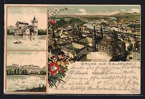 Imagen del vendedor de Lithographie Salzburg, Schloss Anif u. Leopoldskron, Totalansicht a la venta por Bartko-Reher